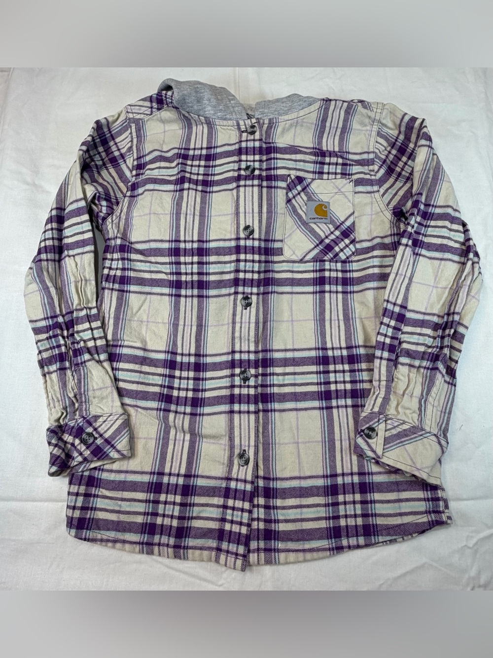 Carhartt Girls Flannel Plaid hooded Button-Down Shirt